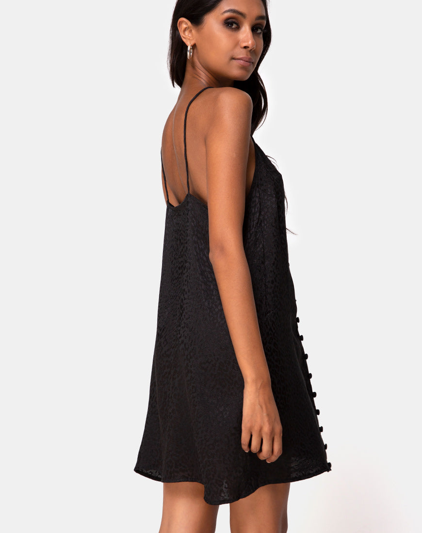 Image of Akina Dress in Black Satin Cheetah