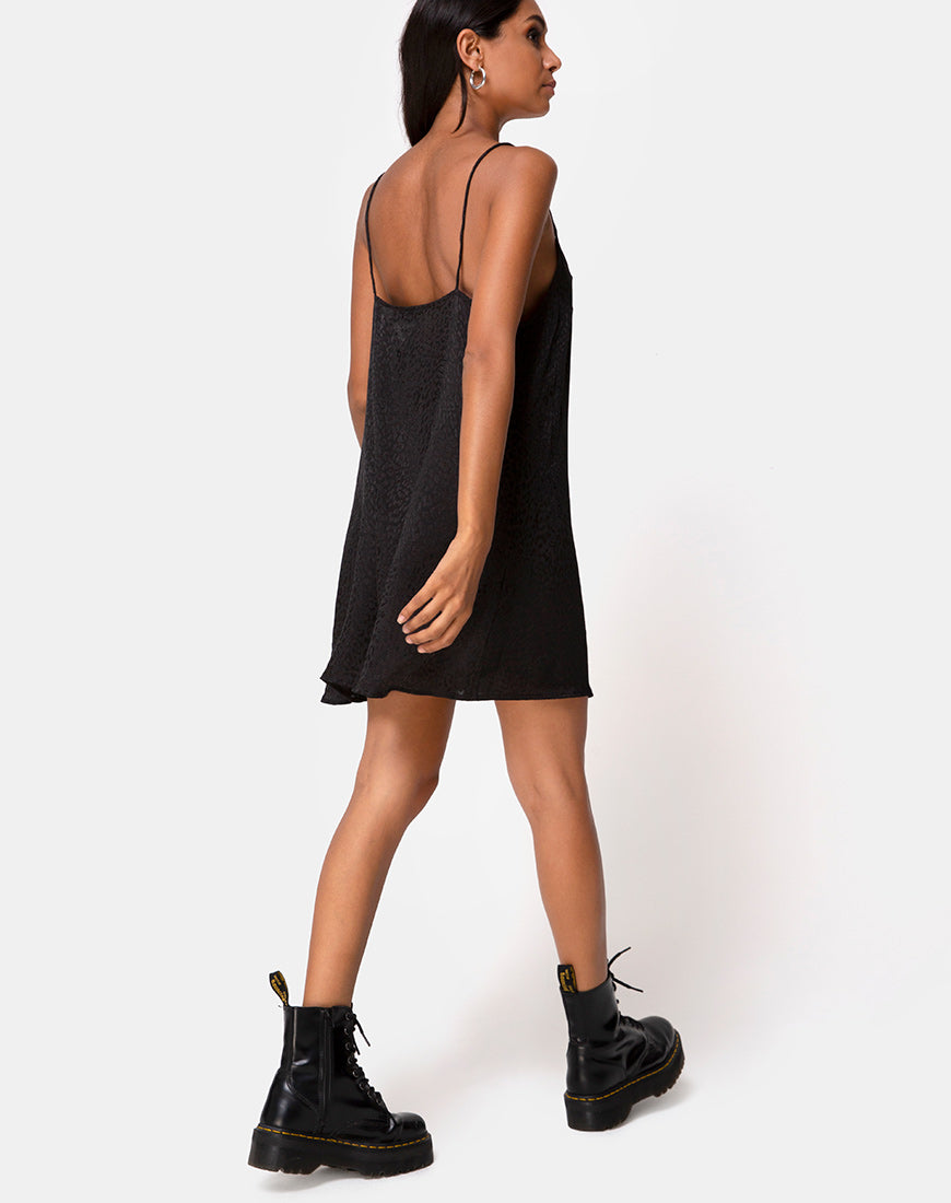 Image of Akina Dress in Black Satin Cheetah