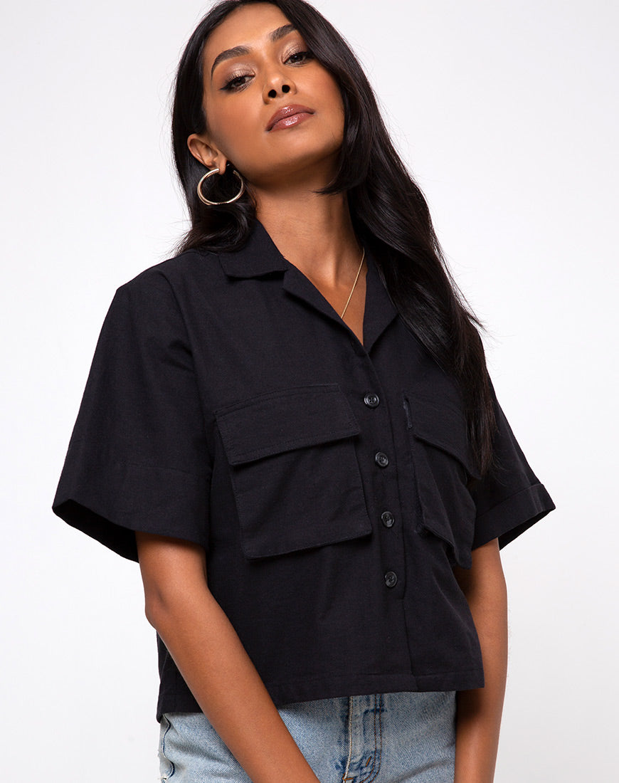 Black Boxy Cropped Shirt | Alka – motelrocks.com
