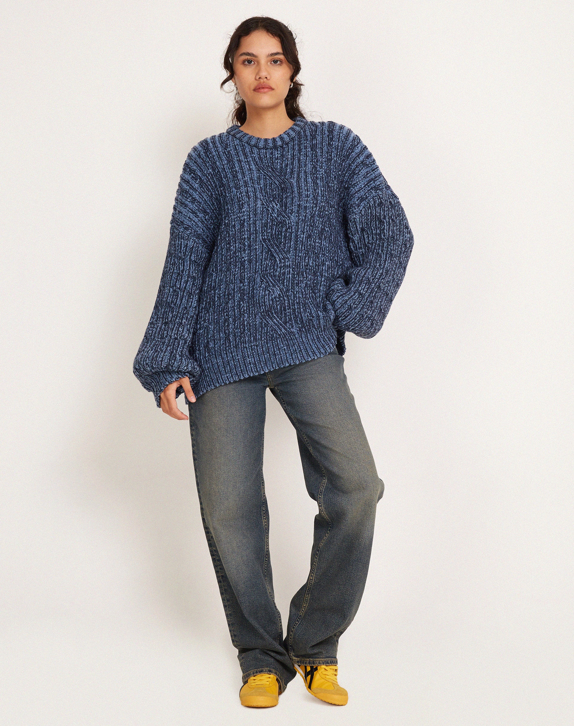 image of Ameita Knitted Jumper in Two Tone Blue