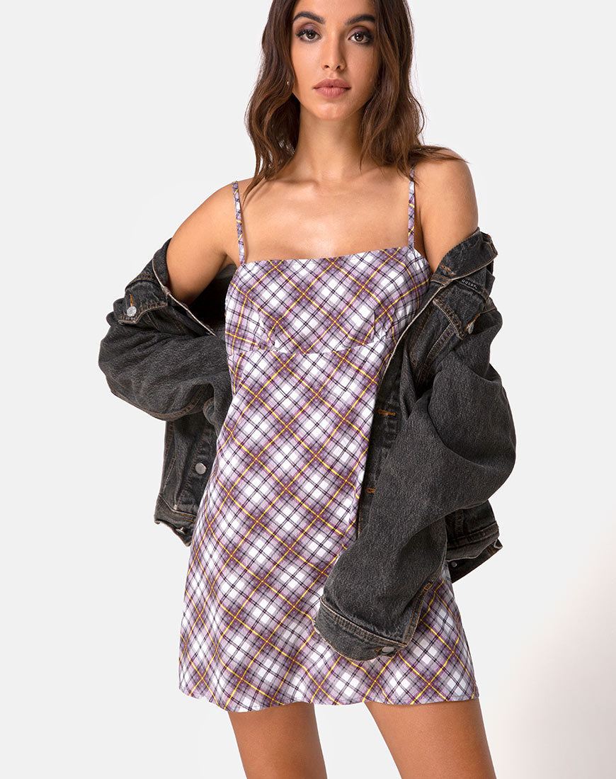 Image of Andin Slip Dress in Grunge Check Purple