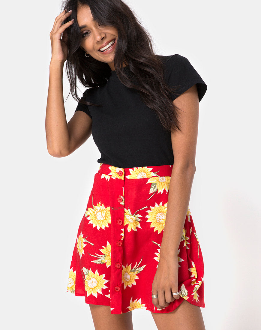 Black and red hotsell floral skater skirt