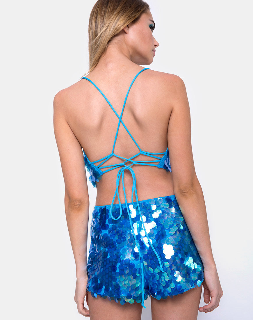 Image of Crystal Short in Fishcale Disc Sequin Marine Blue