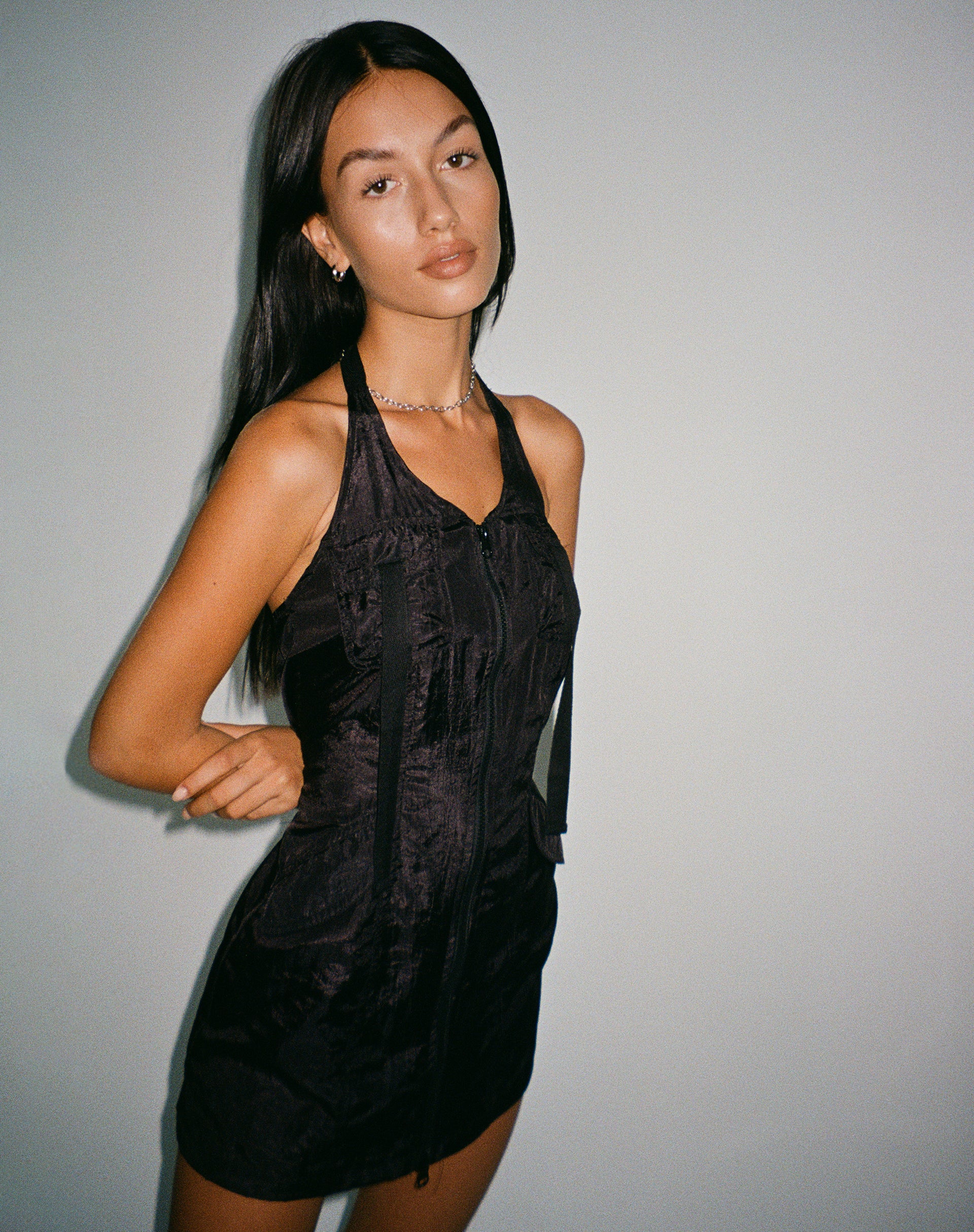 Anggi Mini Zip Up Dress in Parachute Black Anggi Mini Zip Up Dress in Parachute Black