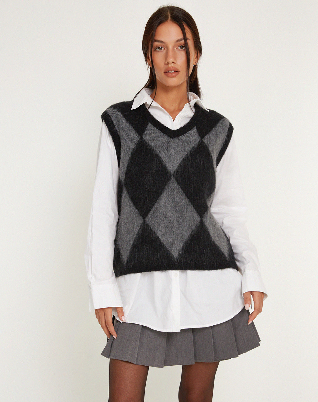 Arisa Sweater Vest in Harlequin Grey and Black