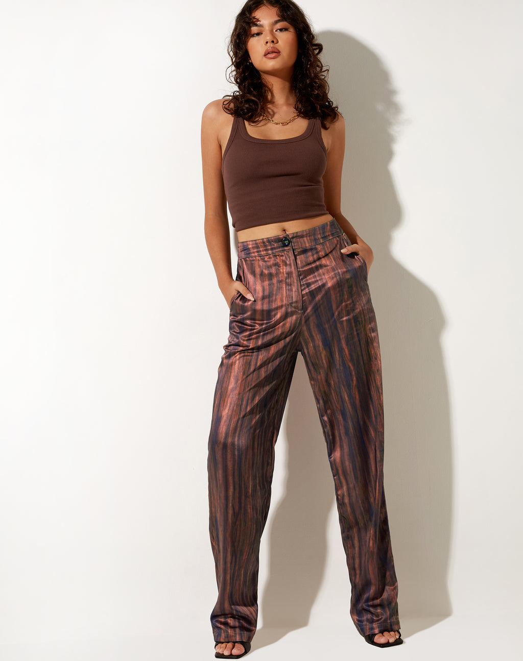 Arsala Trouser in Satin Marble Cocoa
