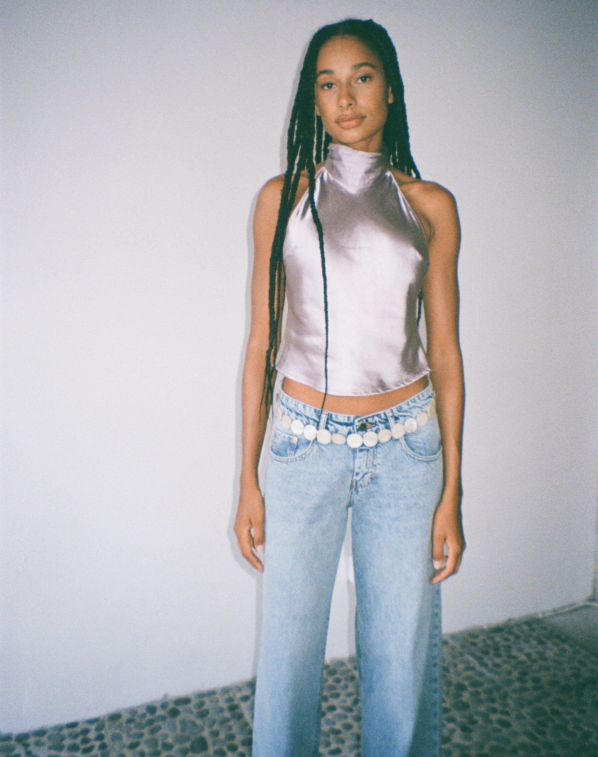 Image of MOTEL X JACQUIE Ataina Halterneck Top in Satin Silver