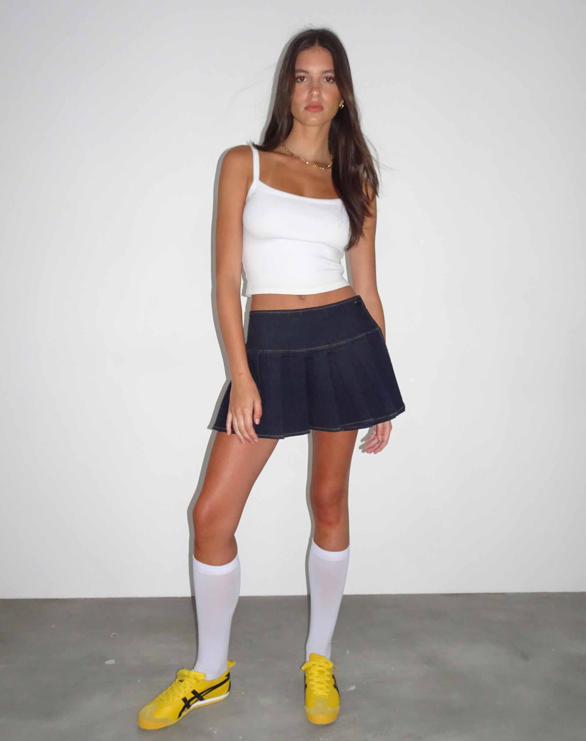 Image of Casini Pleated Micro Skirt in Blue Wash Denim