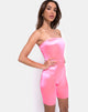 Image of Bandeau Unitard in Fluro Pink Satin