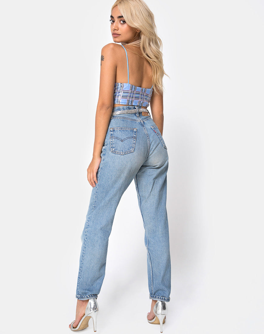 Image of Barilla Crop Top in 90s Check with Clear Sequin