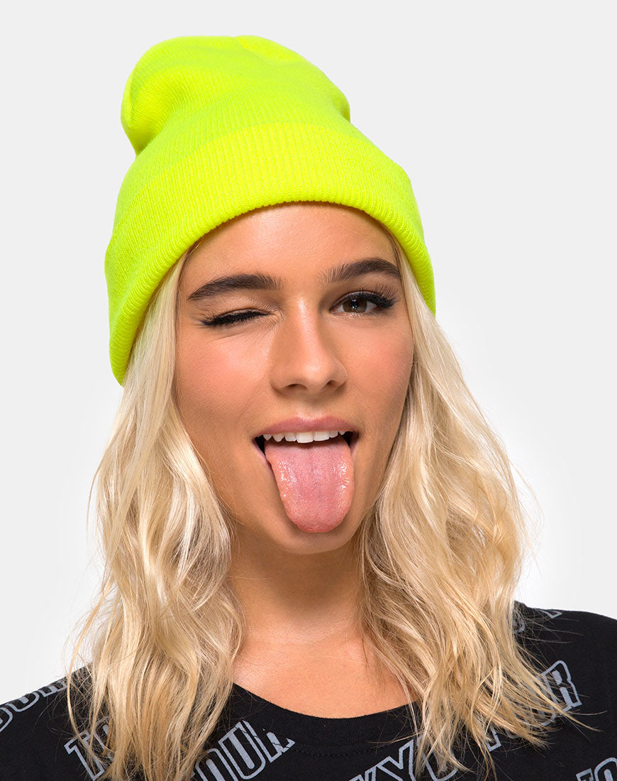 Image of Beanie Hat in Highlighter Yellow