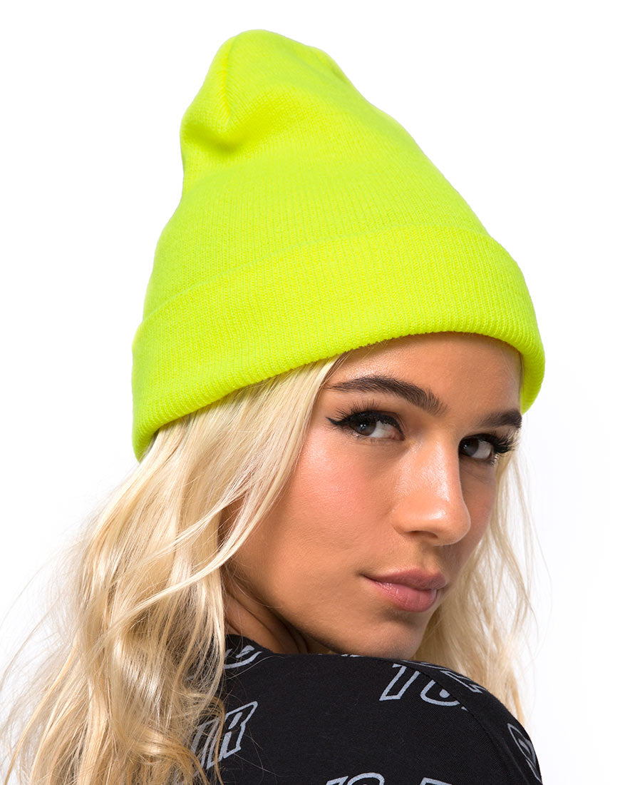 Image of Beanie Hat in Highlighter Yellow
