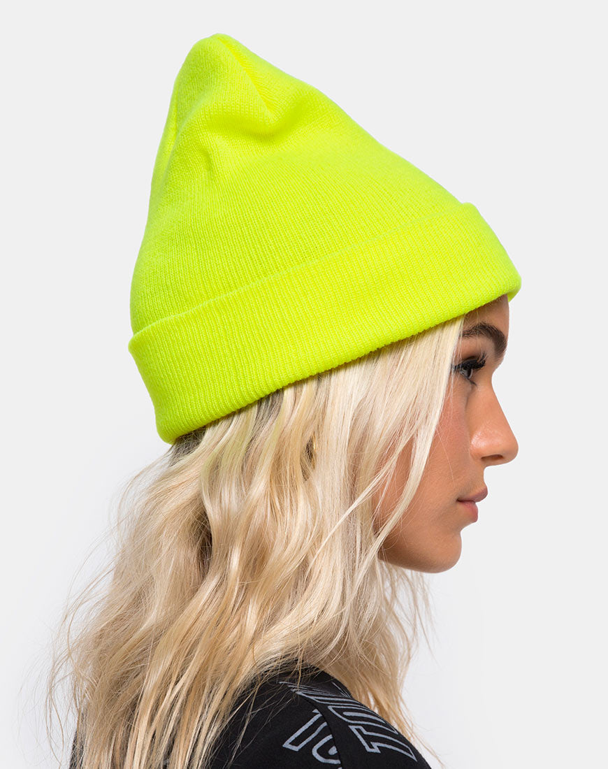 Image of Beanie Hat in Highlighter Yellow