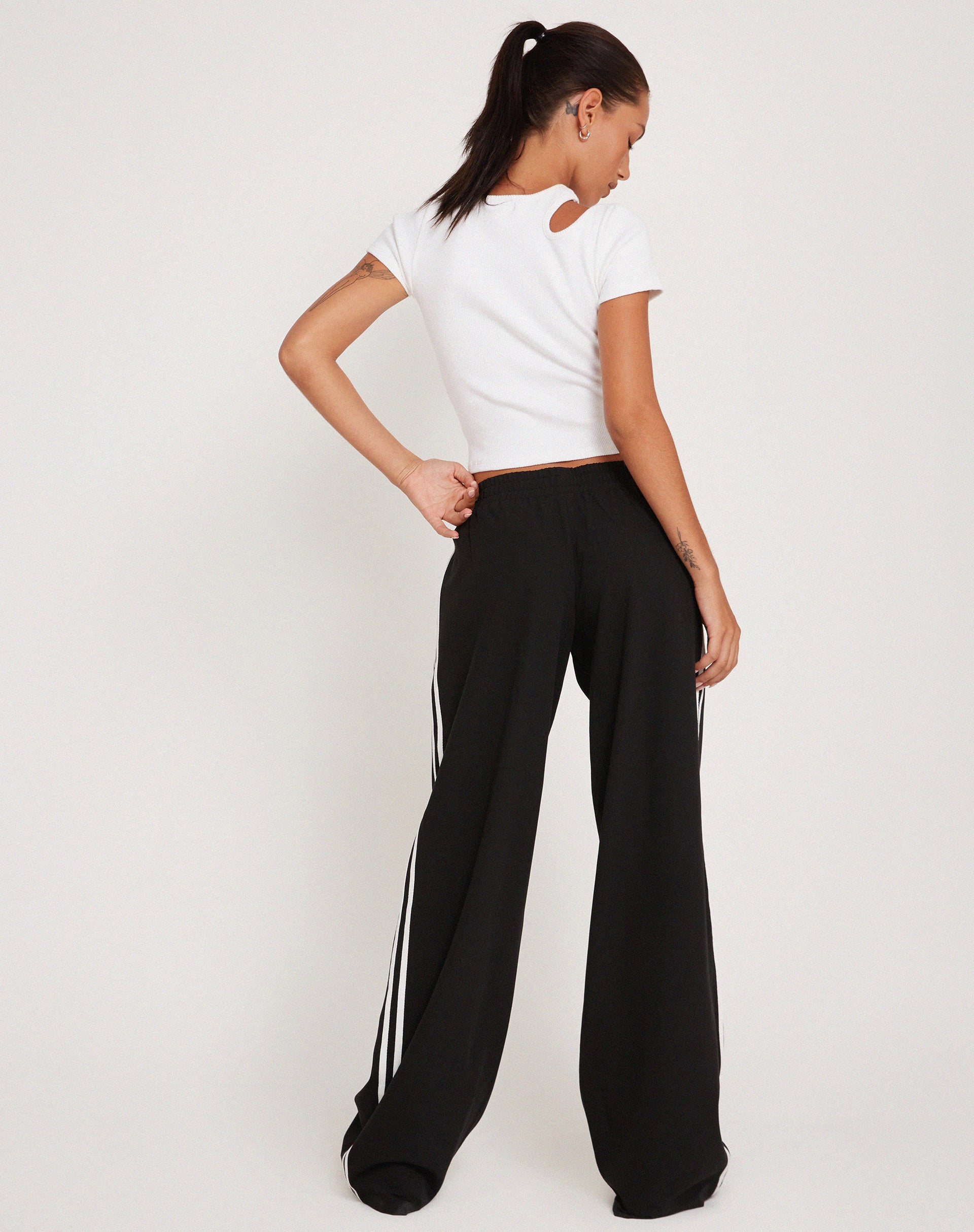 Black and white striped wide leg trousers new arrivals