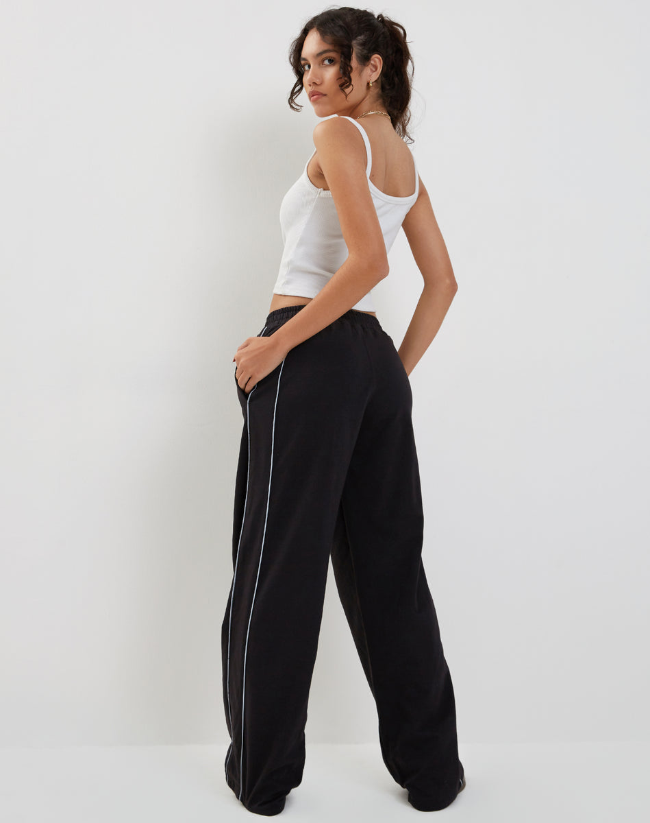 Black with Dark Grey Piping and 'M' Embroidery Wide Leg Jogger | Benton ...