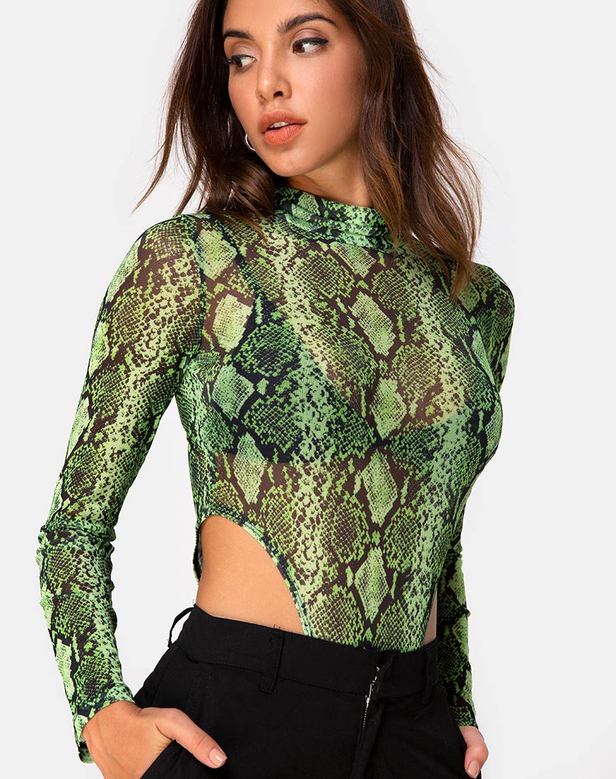 Image of Berani Bodice in Slime Lime Snake Mesh