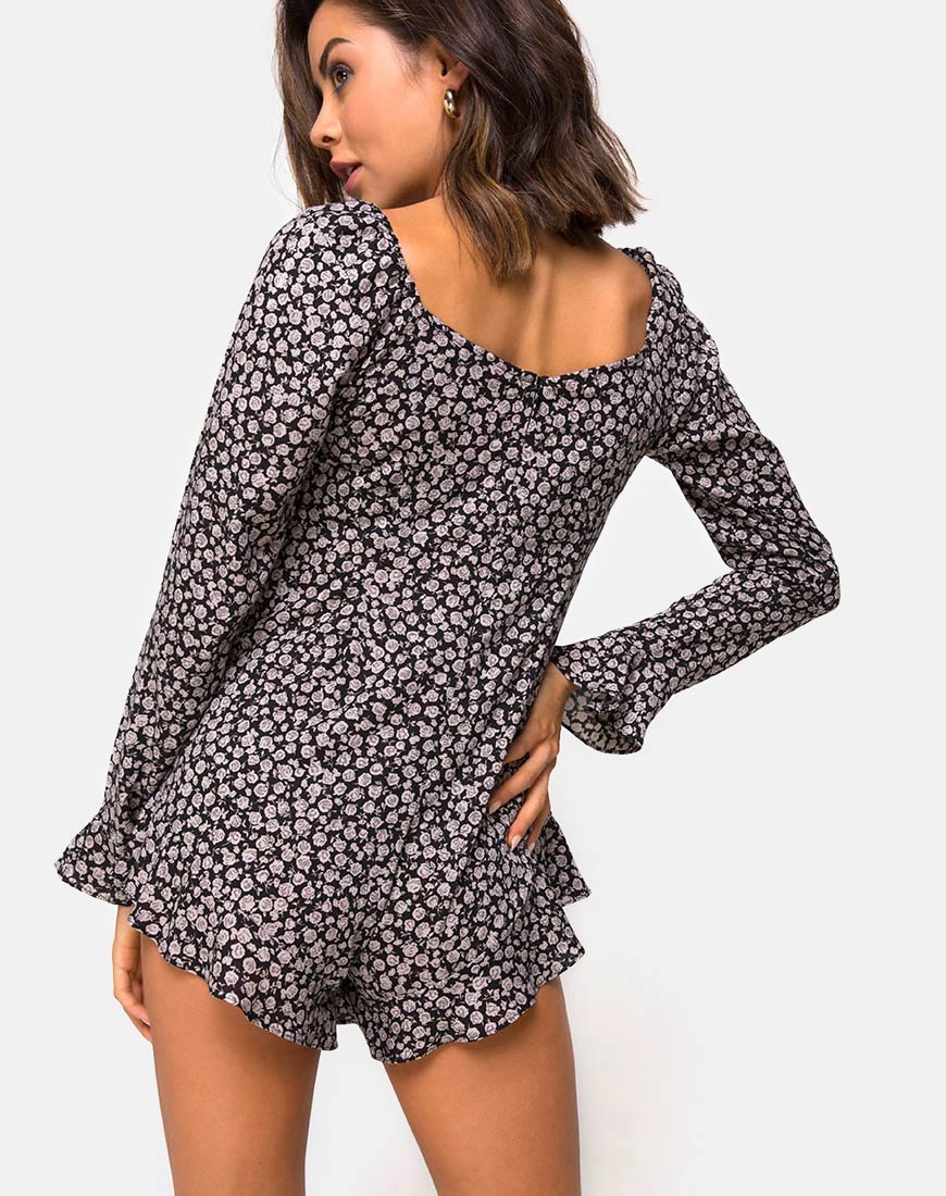 Image of Berlo Longsleeve Playsuit in Ditsy Rose Black