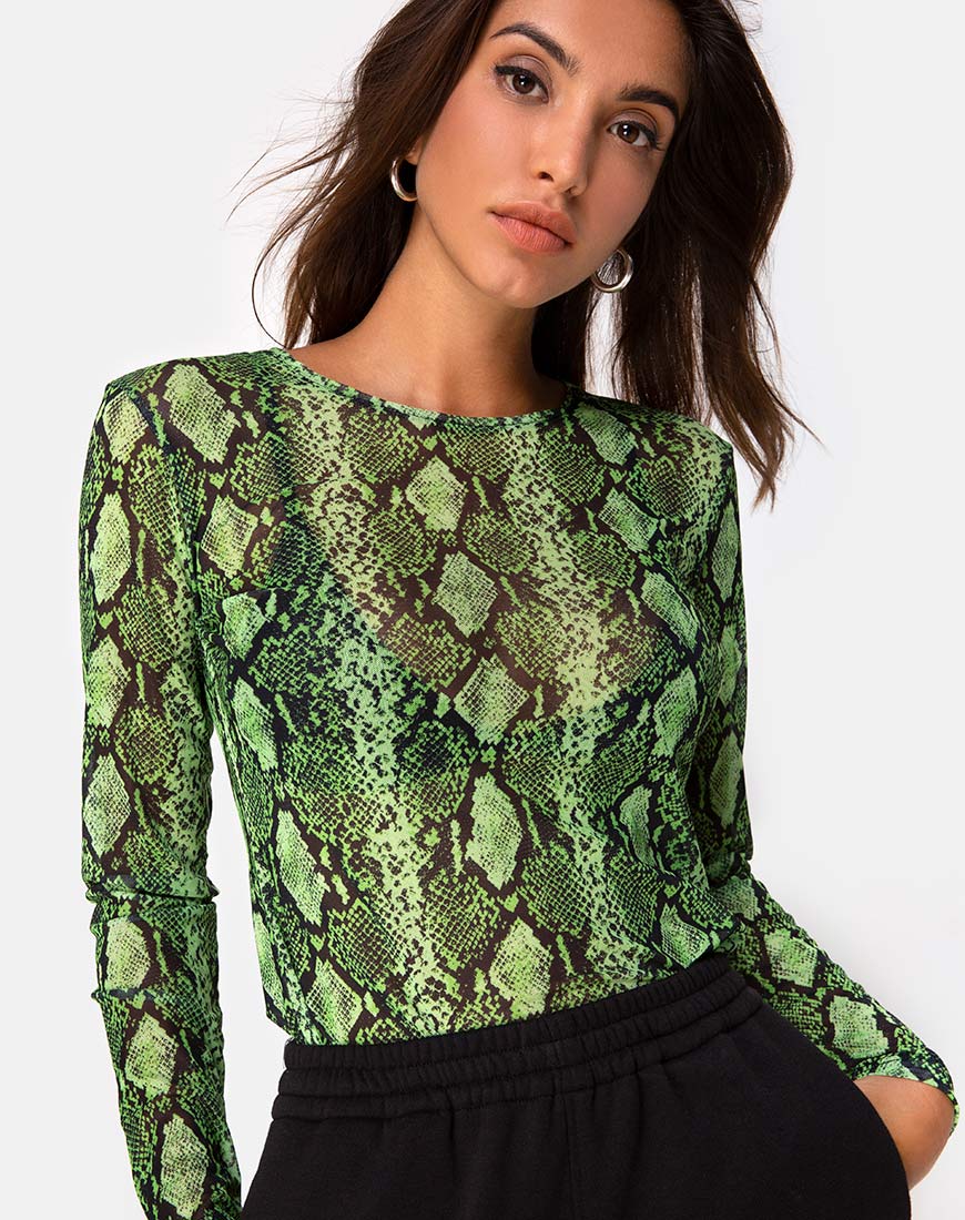 Image of Betina Bodice in Slime Lime Snake Mesh