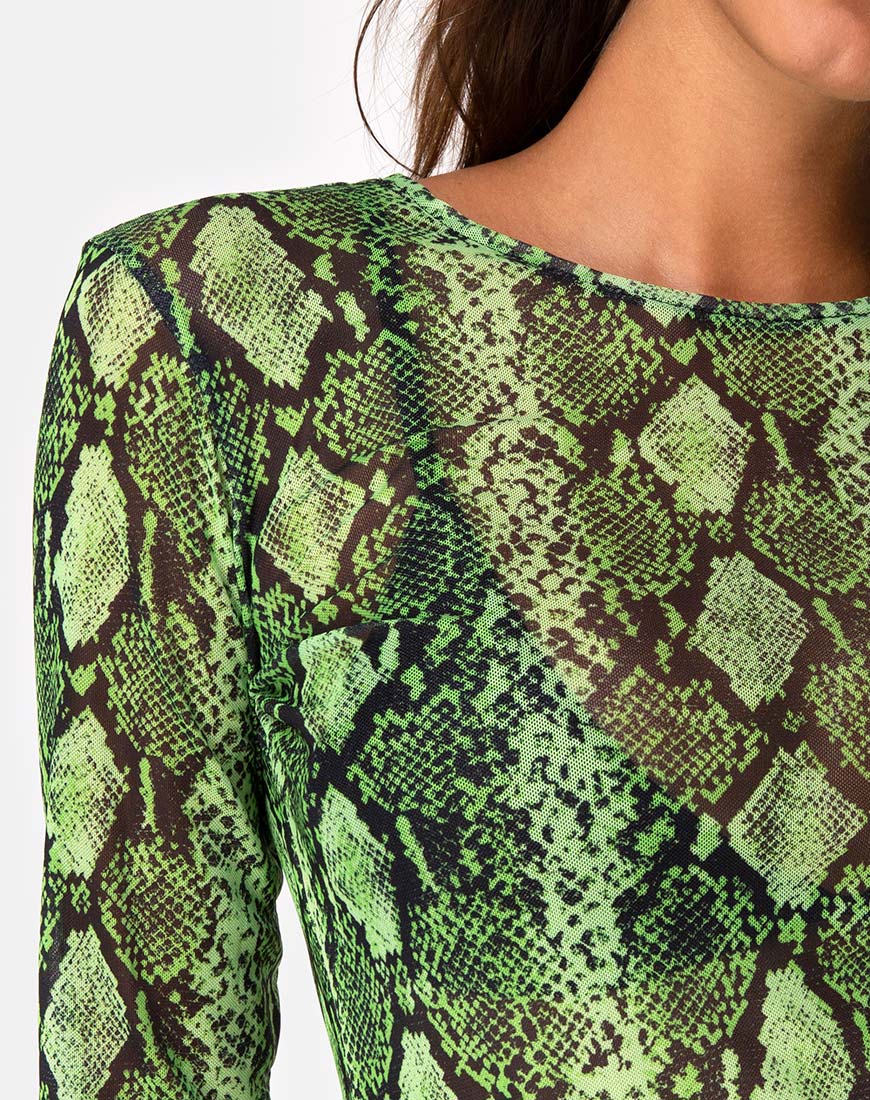 Image of Betina Bodice in Slime Lime Snake Mesh