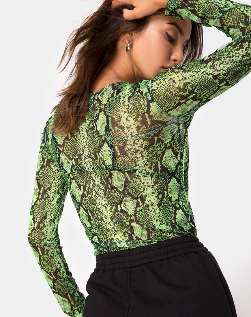 Image of Betina Bodice in Slime Lime Snake Mesh