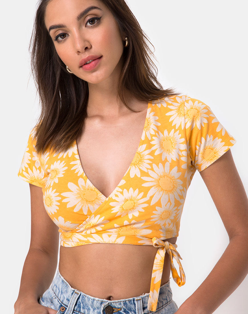 Image of Biaz Wrap Crop in Sunkissed Floral Yellow