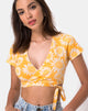 Image of Biaz Wrap Crop in Sunkissed Floral Yellow