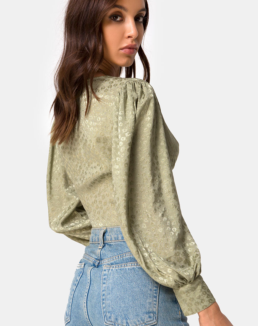 Bina Long sleeve Top in Satin Ditsy Rose Sage