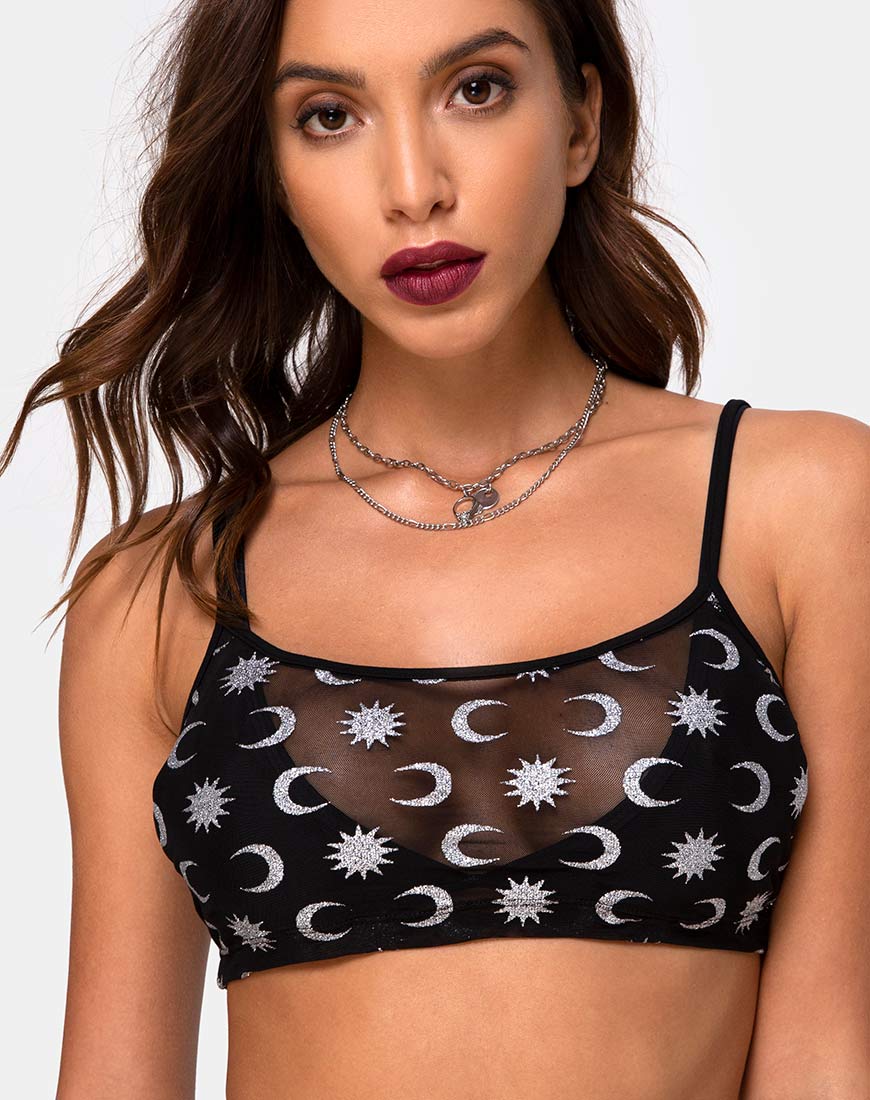Image of Blink Crop Top in Over The Moon Black with Glitter