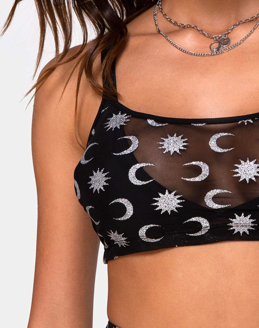 Image of Blink Crop Top in Over The Moon Black with Glitter
