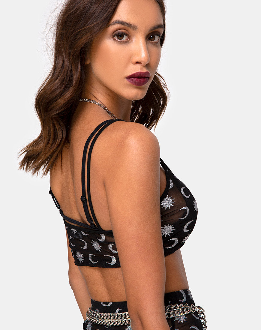 Image of Blink Crop Top in Over The Moon Black with Glitter