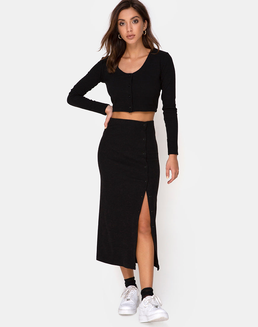 Image of Bobbin Midi Skirt in Black Rib