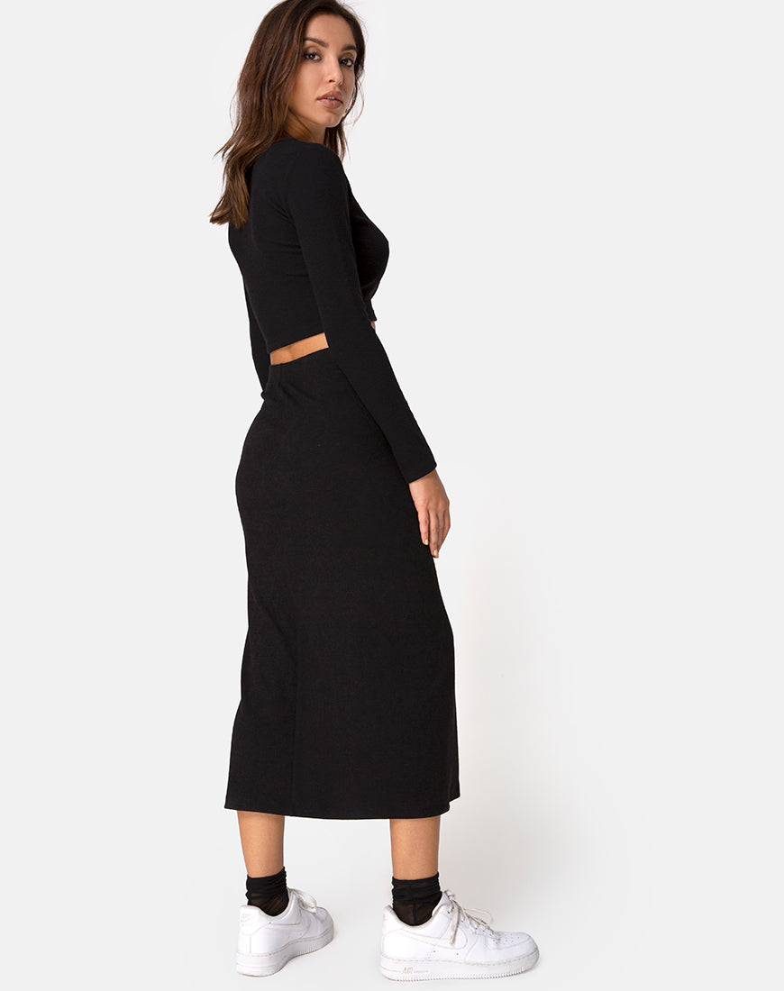 Image of Bobbin Midi Skirt in Black Rib