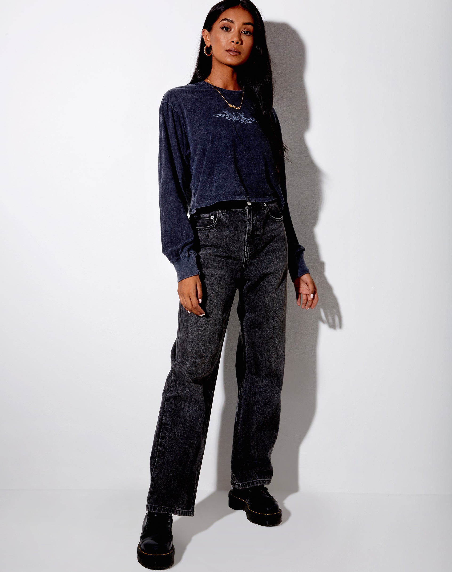 Image of Boli Crop Tee in Black Wash Tribal Angelo