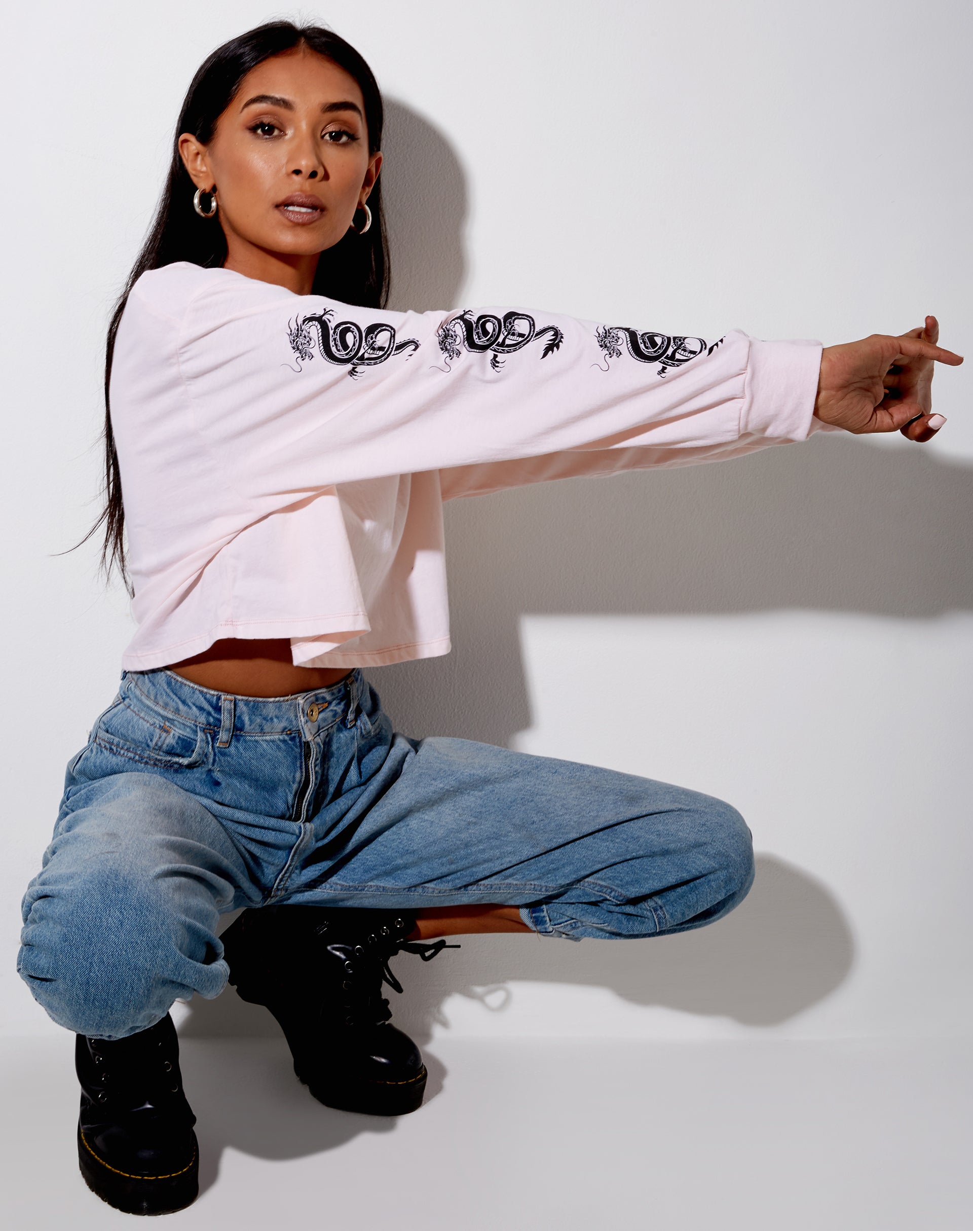 Image of Boli Crop Tee in Blush Pink Dragon