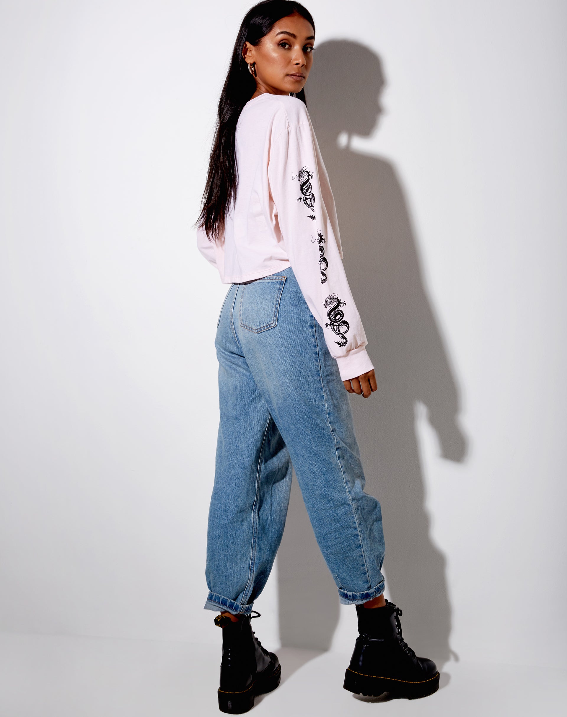 Image of Boli Crop Tee in Blush Pink Dragon