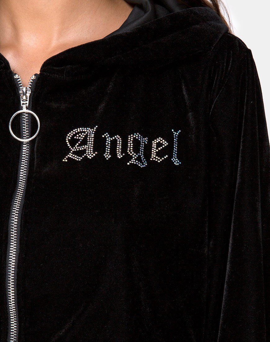 Image of Bomb Hoodie in Black with Angel Diamante Hot Fix
