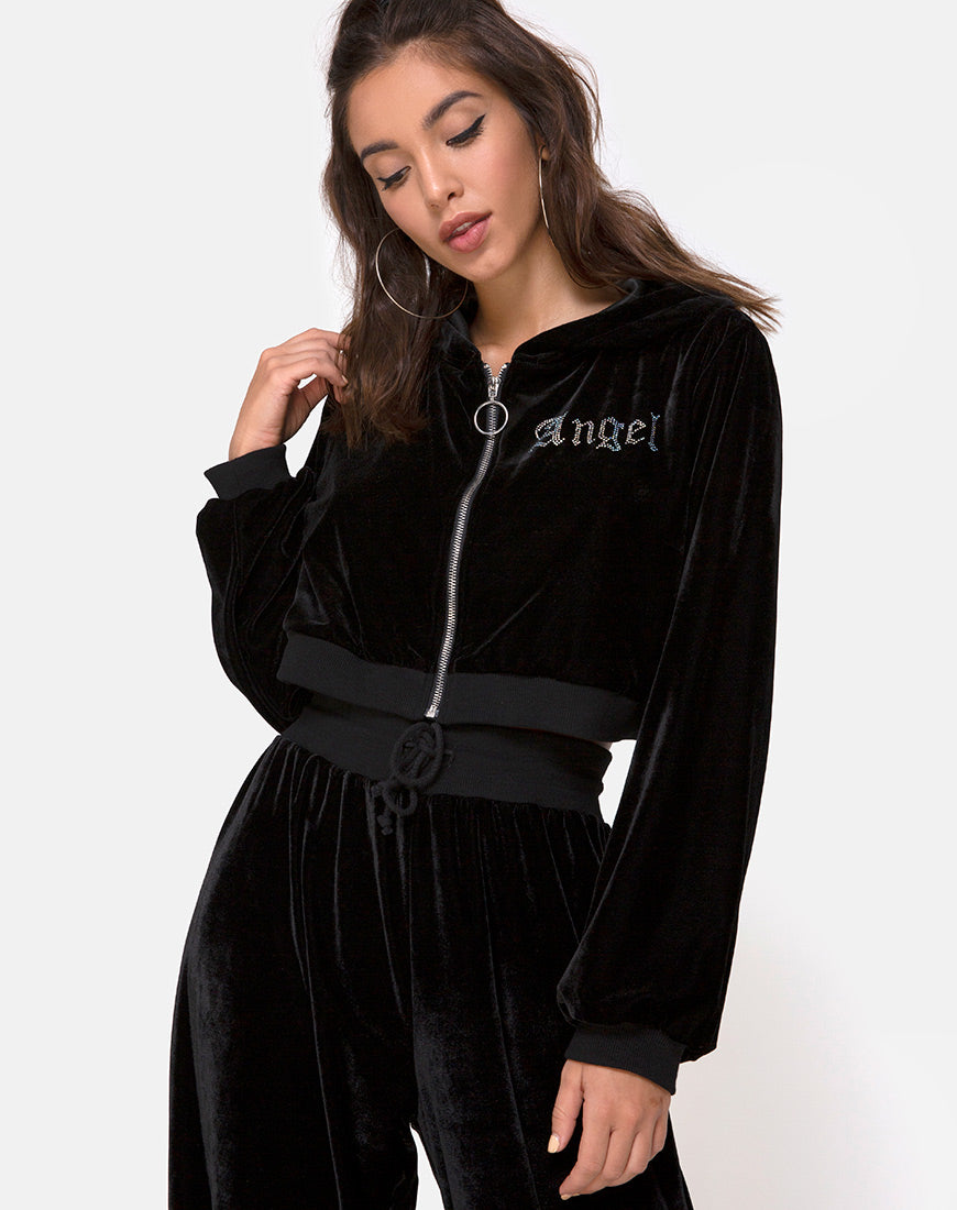 Image of Bomb Hoodie in Black with Angel Diamante Hot Fix