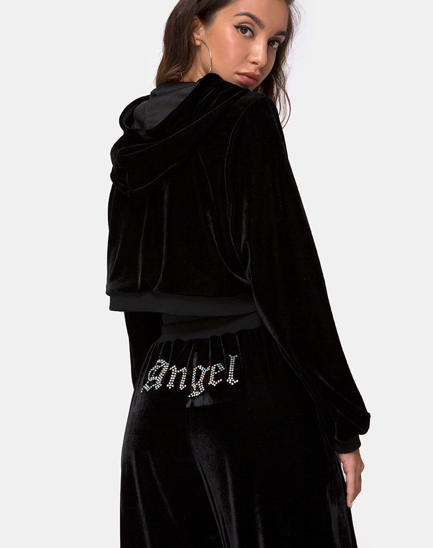 Image of Bomb Hoodie in Black with Angel Diamante Hot Fix