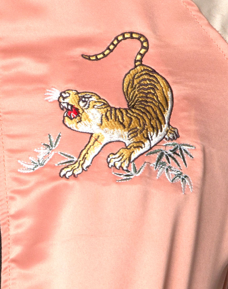 Tiger Embroidered Satin Two Tone Bomber Jacket Yaw Motel Rocks motelrocks