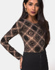 Image of Bonella Bodice Taupe Net with Black Sign Flock