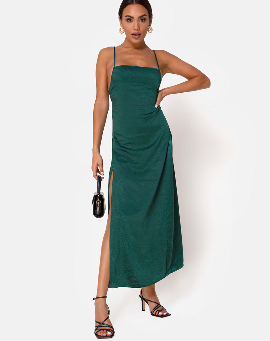 Image of Bonita Maxi Dress in Satin Forest Green
