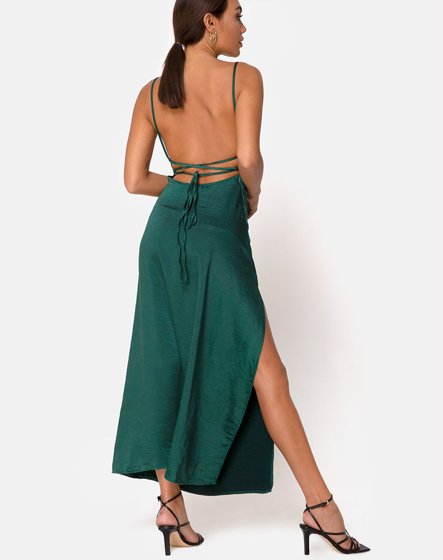 Image of Bonita Maxi Dress in Satin Forest Green