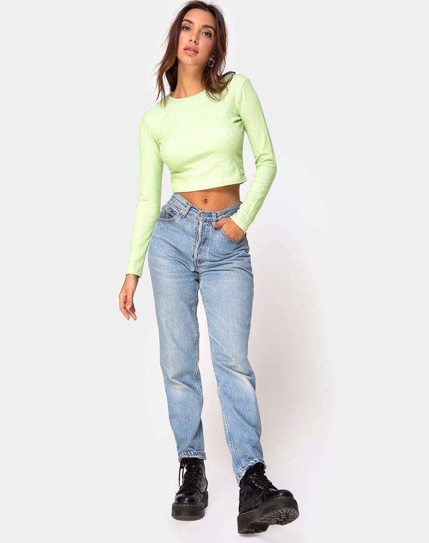 Image of Bonnie Crop Top in Rib Pastel Lime