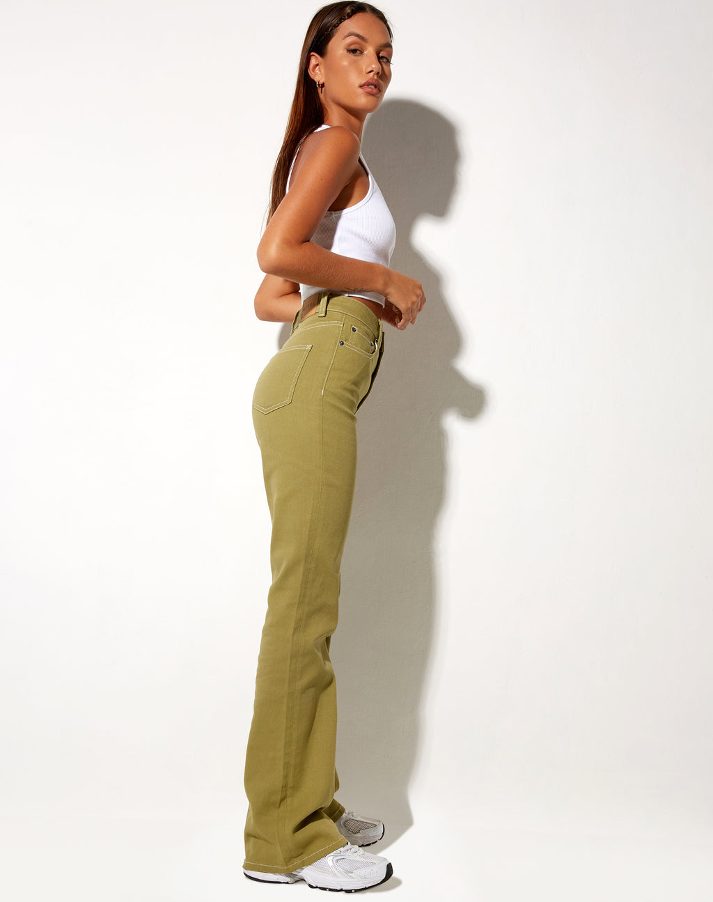 Bootleg Jeans in Green Moss