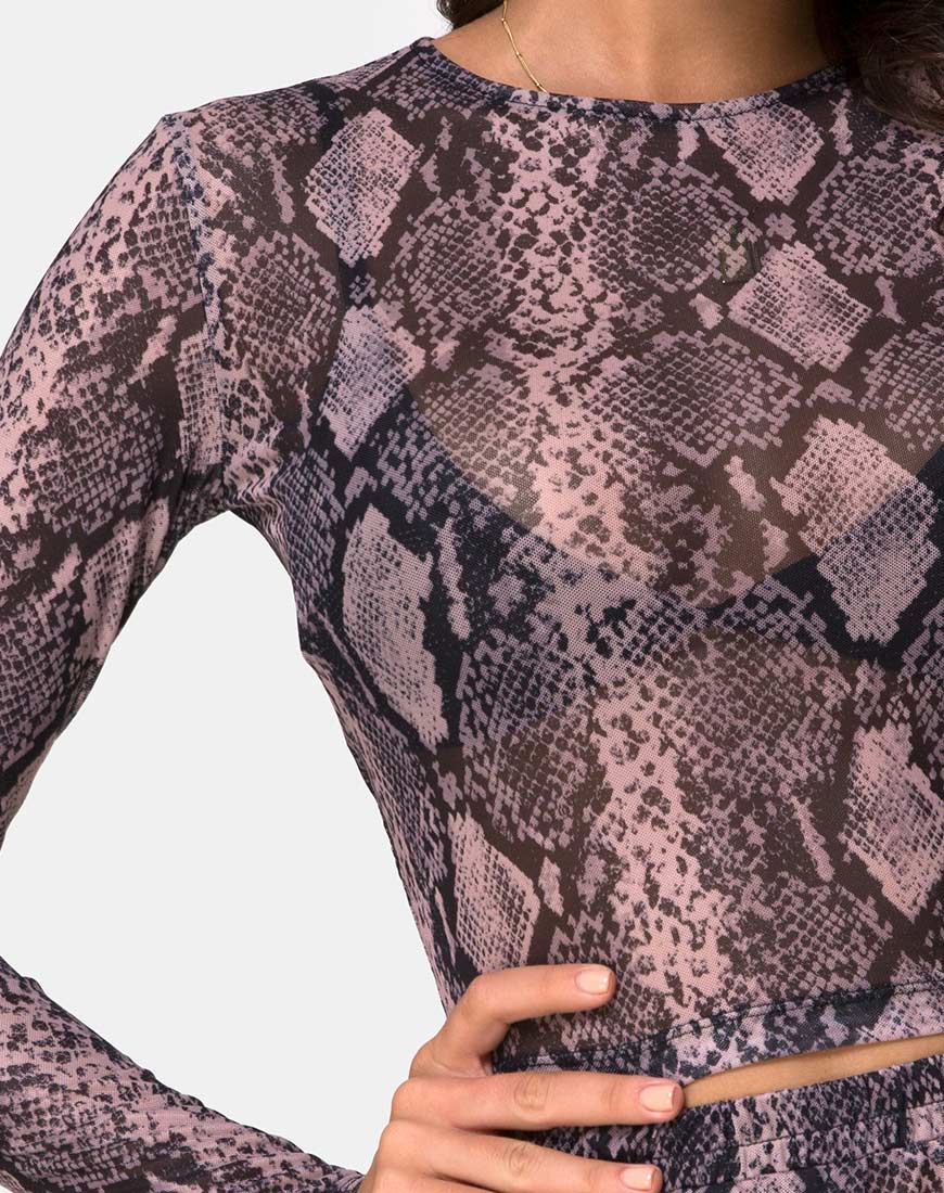 Image of Bonnie Crop Top Net in Taupe Snake