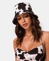 Image of Bucket Hat in Cow Hide Brown and White  Hat