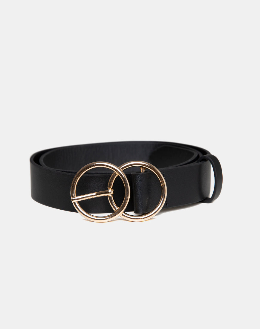 Black Pu Belt with Golden O Ring Buckle