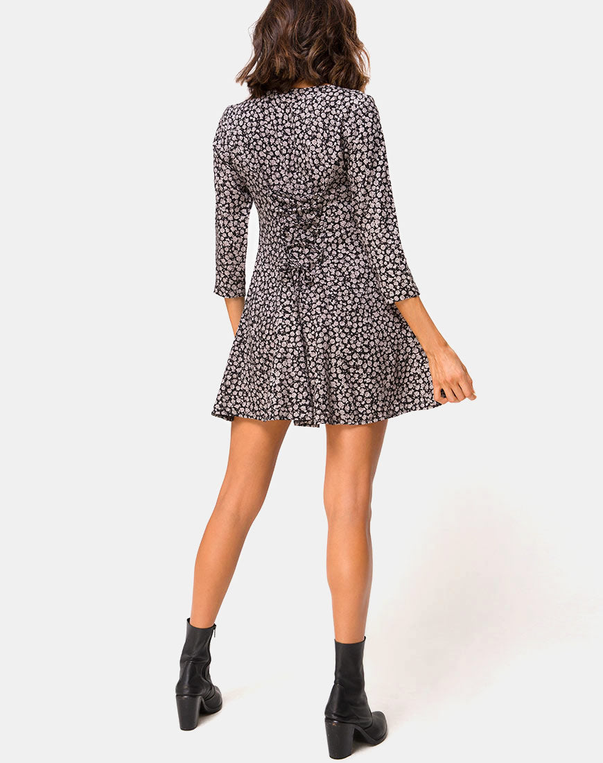 Image of Camisa Swing Dress in Ditsy Rose Black