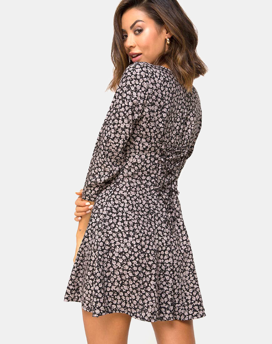 Image of Camisa Swing Dress in Ditsy Rose Black