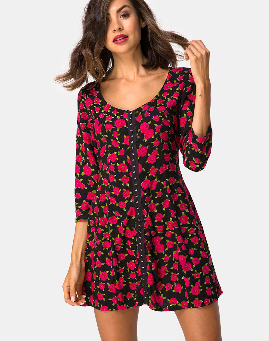 Camisa Dress in Red Bloom